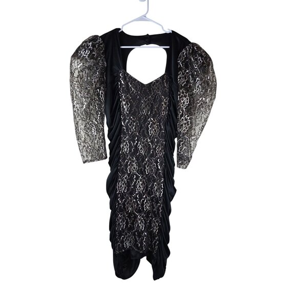 Vintage 80s Mayvens of California Black & Silver Ruched Cocktail Dress | Size 18 - Picture 7 of 8